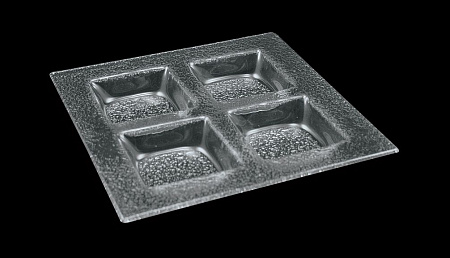Тарелка квадр. 300*300 мм. 4-х секционная прозр. стекло 3D